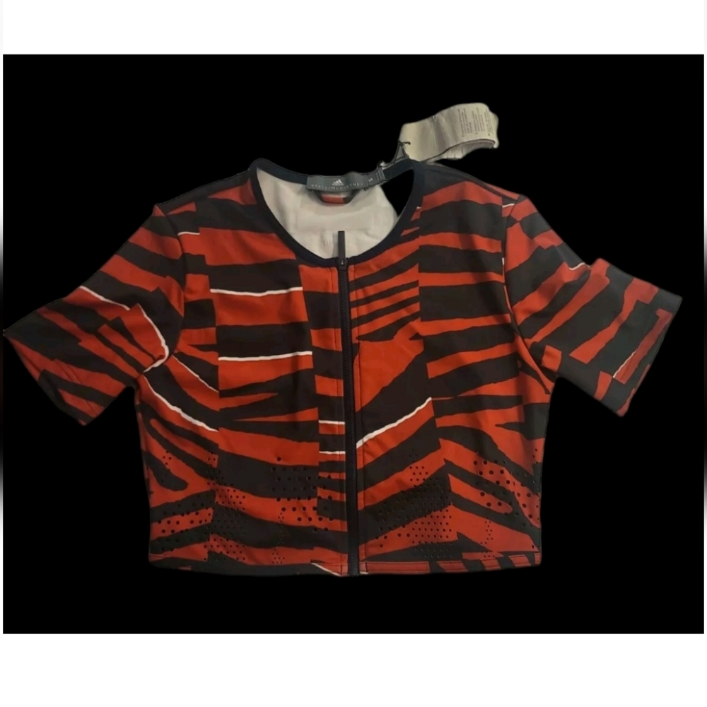 Adidas by Stella McCartney‎ Zebra Print Front Zip CLIMALITE Active-Wear Top Sz S